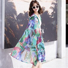 2024夏季新款防晒服长款印花连帽大码宽松超薄拉链款，女装防晒衣，蝶眷