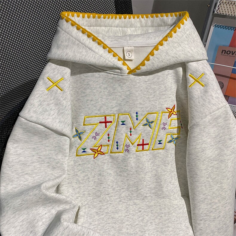 5729-P62潮牌新款纯棉华棉复合宽松刺绣连帽加绒卫衣,男装卫衣,星座617A-2