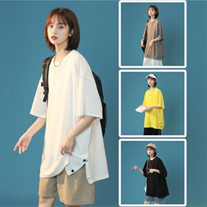 T3053/P25短袖中性风潮宽松开衩体恤打底衫夏季半袖T恤男简约上衣，女装T恤，电商A141