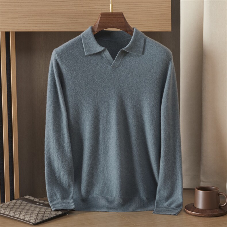 35%羊绒简约针织衫男毛线衫秋季翻领羊绒衫，男装羊绒套衫，绒誉暖羊绒