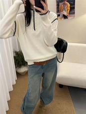 2025年冬季假两件纽扣半高领套头针织打底衫女，女装针织衫/毛衣，臻纶羊绒