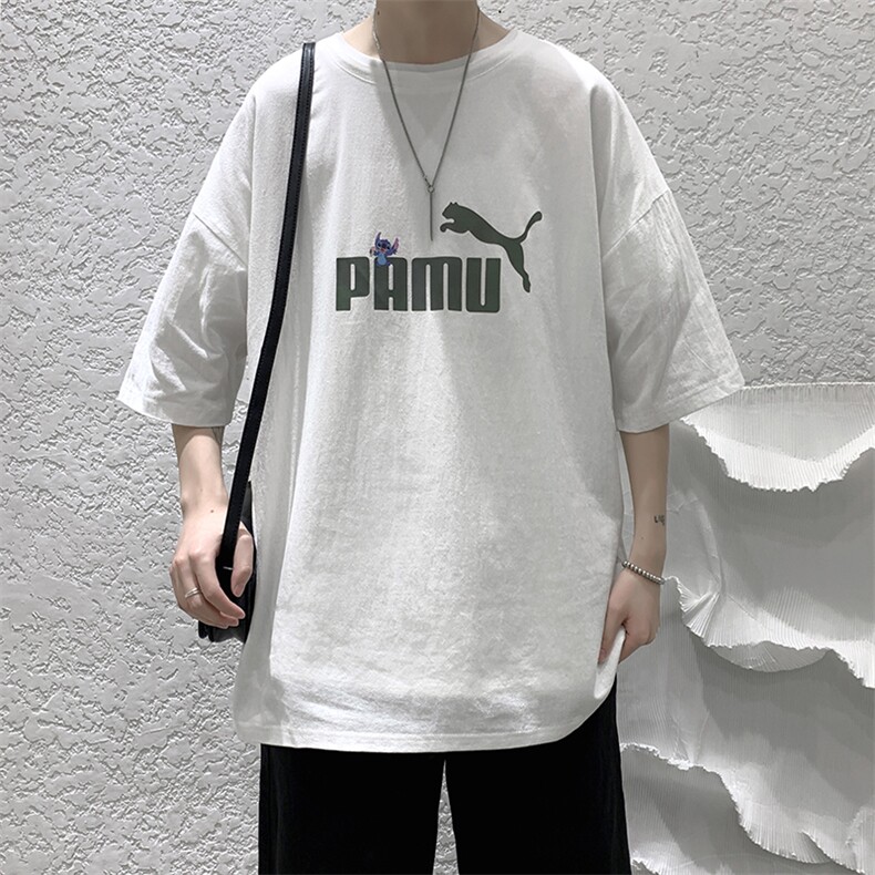 YT26227-P30NASA亚短袖t恤男大码五分袖男宽松七分袖港风模特,男装T恤,电商A040