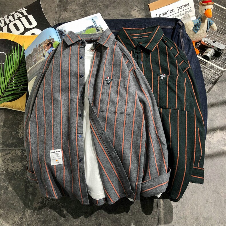 条纹长袖衬衫男士青年衬衣韩版潮流帅气衫衣秋季DS552T图片