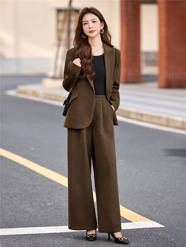 2025秋季新款时尚潮流个性休闲毛呢呢料套装,女装套装/套裙,贵人树