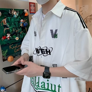 新款美式街头字母印花短袖衬衫男宽松休闲小众衬衣YSSQ2216-37图片