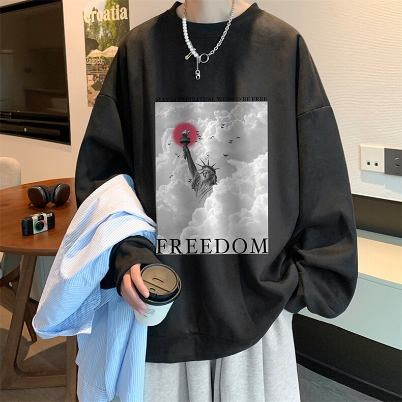 麂皮绒卫衣男大码重磅长袖t恤男JW81326-P35加绒款P45,男装卫衣,电商A040