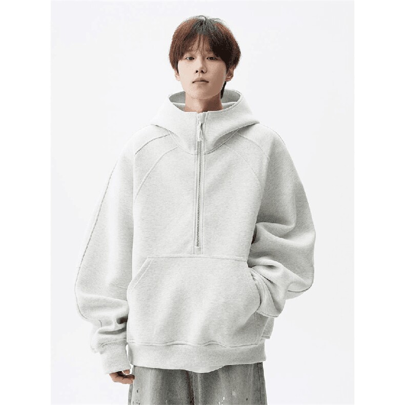 抖音得物高品质二开26春装重磅宽松结构拉链设计高领连帽卫衣W76,男装卫衣,电商A486