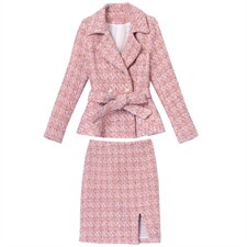 蝴蝶结潮流拼接气质休闲时尚翻领收腰高腰2022年冬季套装/套裙，女装套装/套裙，芭米依尚