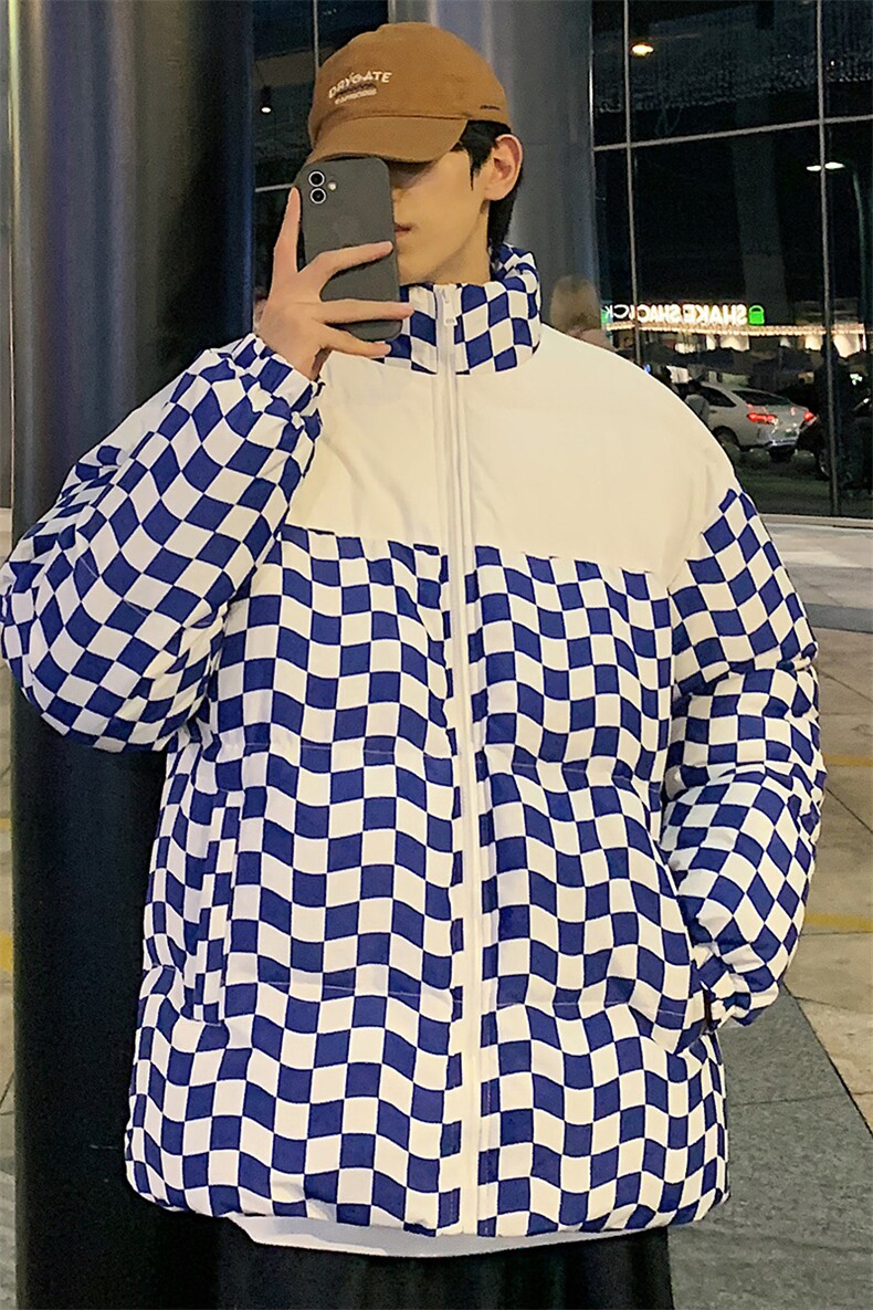 2024冬季情侣棋盘格棉衣男士潮牌加厚棉服外套M6680-P90,男装棉衣,星座815-2