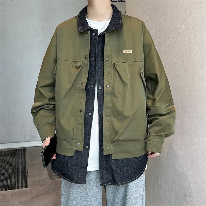 F606P75假两件设计感外套男春秋季潮牌宽松翻领夹棉冬装夹克上衣,男装夹克,星座512-6