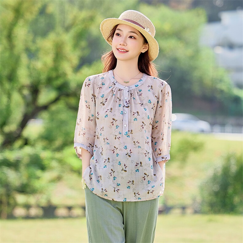 2026年夏季文艺风短袖宽松薄苎麻,女装衬衫,江南依恋
