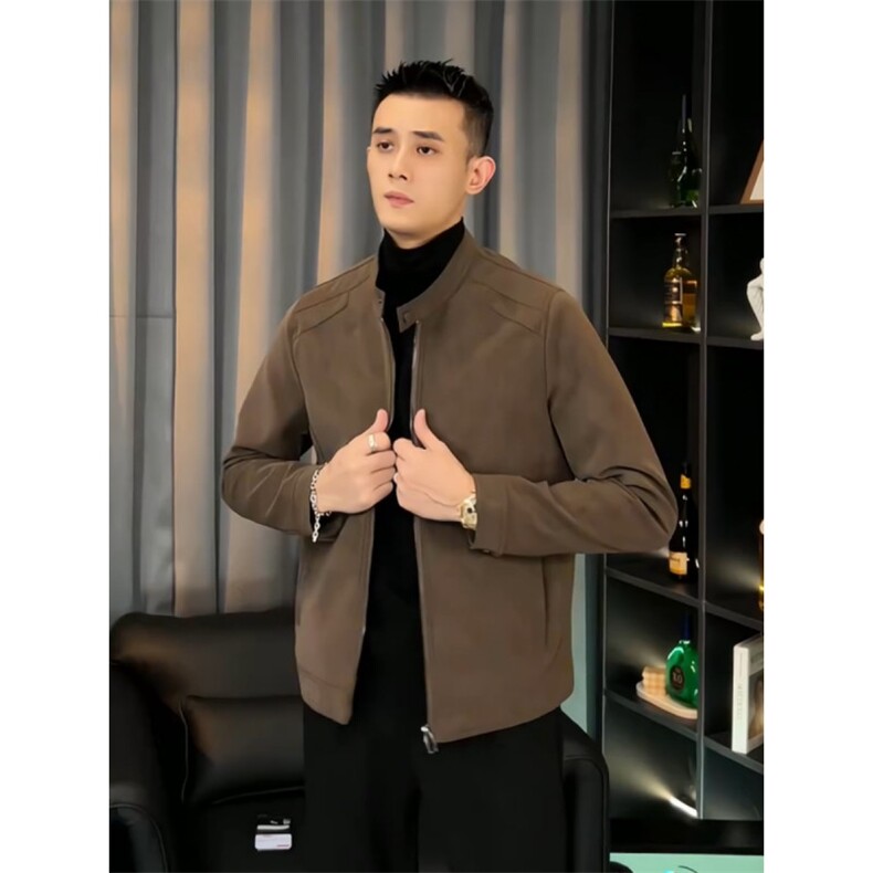 抖音网图现货秋季立领pu皮衣外套男复古修身皮夹克JK32P135，男装皮衣，电商B276A