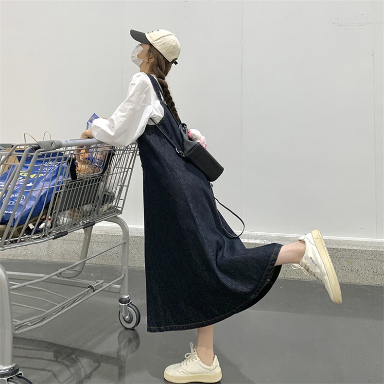 韩版牛仔背带连衣裙两件套2025春秋季新款减龄显瘦收腰背带裙套装,女装套装/套裙,浙宝285（原212）