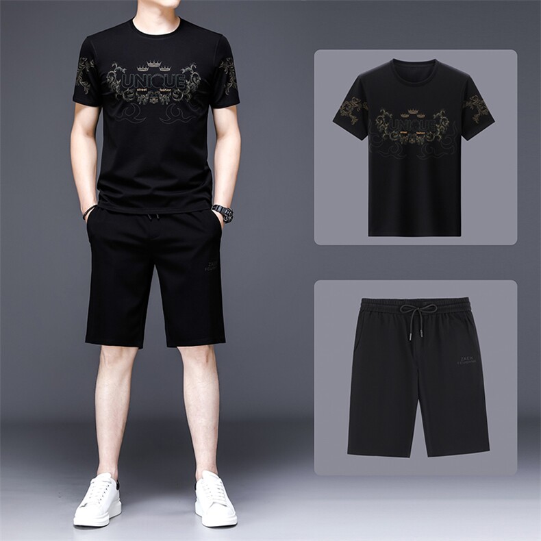 中老年新款男士商务休闲服三件套2023夏季男装短袖套装时尚百搭,男装休闲套装,电商B212（原钱塘6029）