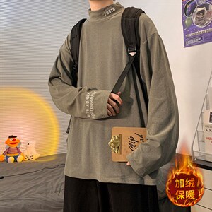 中性风高品质秋冬季男圆领套头加绒打底衫Y503P38限68，男装卫衣，电商A089-1