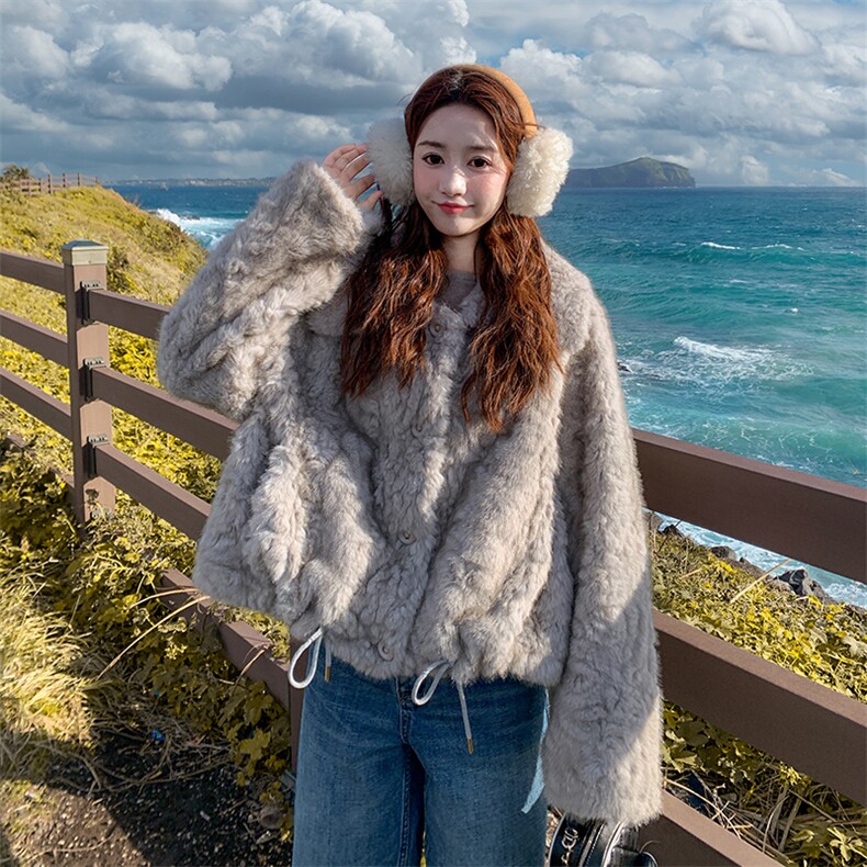 小个子皮毛一体毛毛外套女秋冬季2025新款环保皮草仿水貂毛上衣潮,女装皮草,纯色衣恋