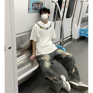 万针全刺绣解构设计260克重磅双纱纯棉高品质美式高街短袖T恤特33图片