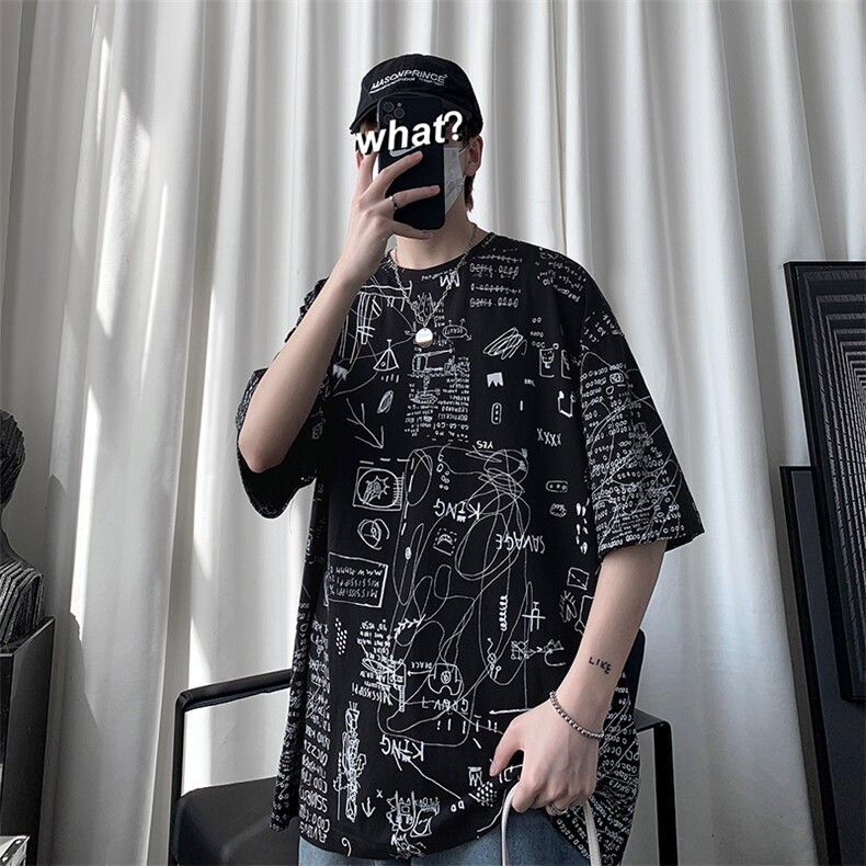 703-T270-P30夏季男全棉涂鸦满印休闲T恤,男装T恤,星座703