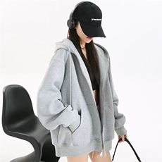 白灰色连帽卫衣拉链上衣女春秋款2025新chic夏季薄款休闲宽松外套，女装短外套，星座1210-1