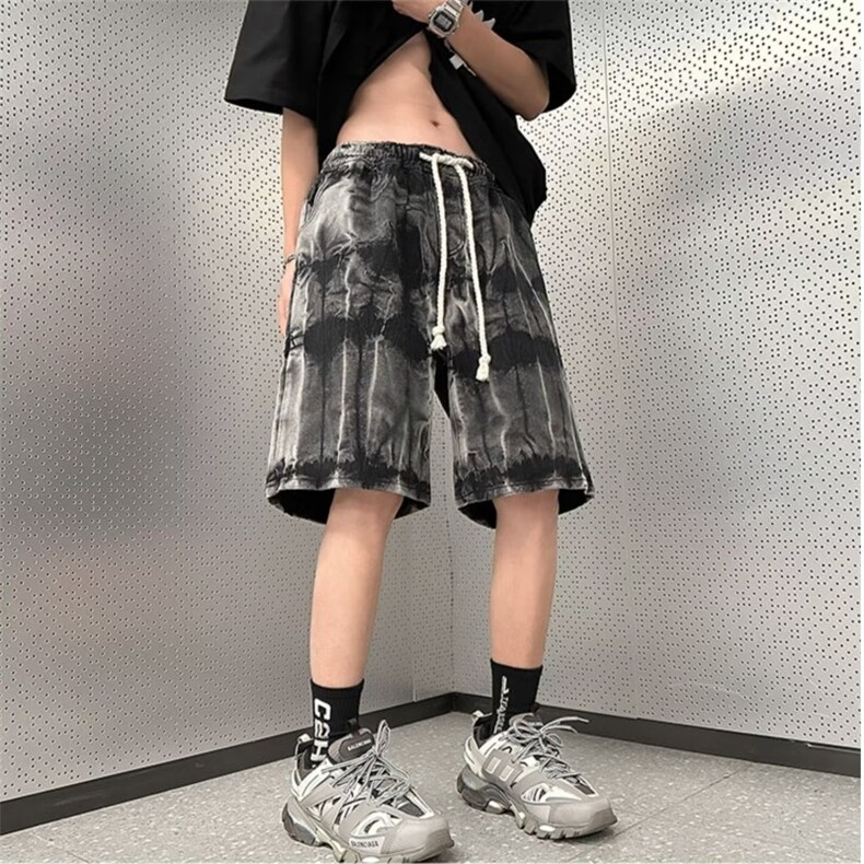 高街复古做旧蓝五分裤男女夏季设计感小众宽松牛仔短裤DA6675-P36,男装牛仔裤,星座208-5