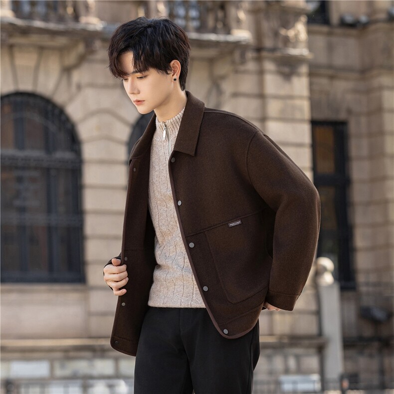 男士2025秋冬季双面呢外套短款翻领夹克休闲羊毛呢子AD6617-P275，男装毛呢大衣，电商A355（原A415）