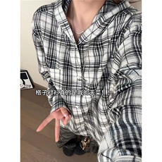 春季2026连帽格子衬衫美式撞色衬衣外套男女C64148-TP3568，男装衬衫，电商A102