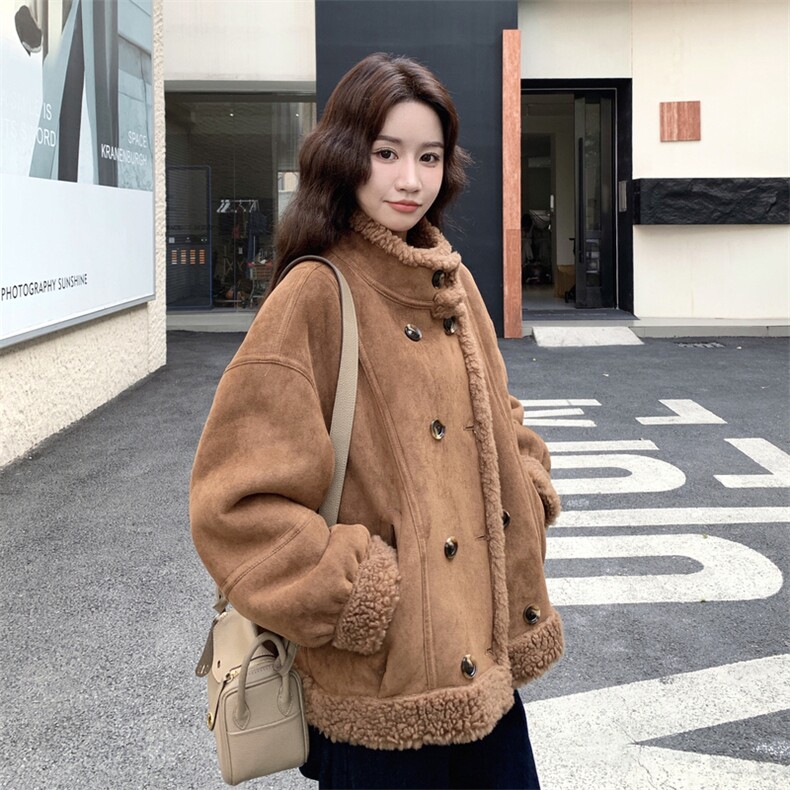 两面穿皮毛一体麂皮绒羊羔毛短外套P205K328,女装短外套,2B076
