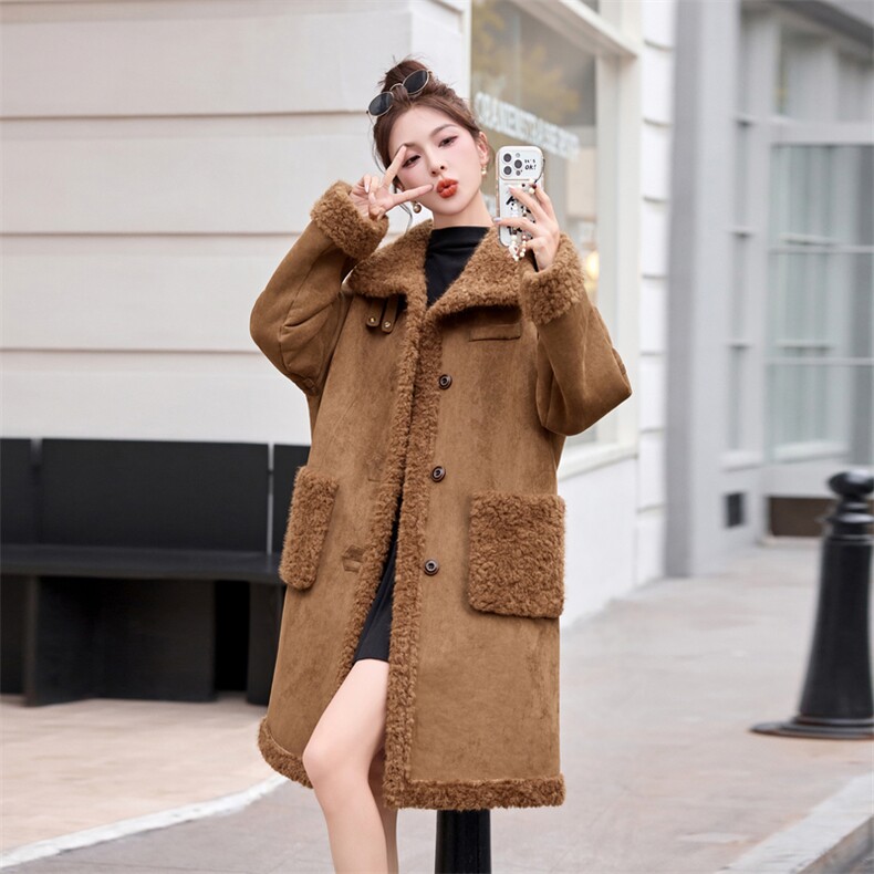 两面可穿皮毛一体加厚档寒保暖休闲气质时尚百搭设计毛大衣，女装羊羔毛/颗粒绒，秀美人生
