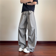 夏季新款美式字母褶皱弯刀宽松伞兵休闲裤B315-K25520-特p35控68，男装休闲裤，电商B315