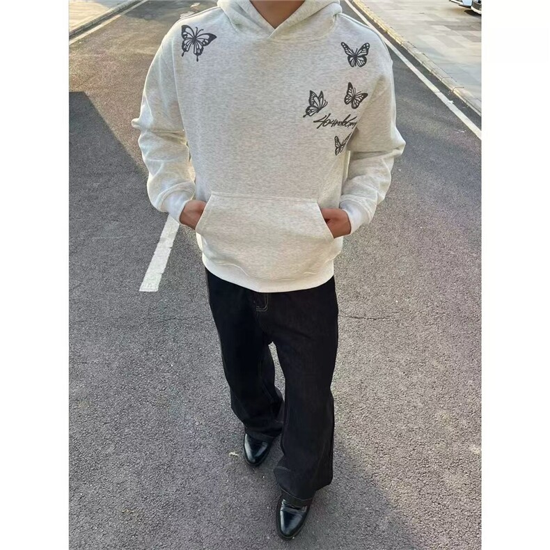 蝴蝶印花卫衣男款连帽重磅外套潮牌美式复古卫衣WY1054-P55，女装短外套，星座208-5