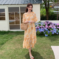 法式温柔风浪漫甜美碎花连衣裙女2025夏季新款韩版宽松显瘦长裙子，女装连衣裙，2C159