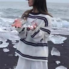 2025年秋季长袖正反两穿条纹长袖时尚百搭，女装针织衫/毛衣，萱芳婷羊绒