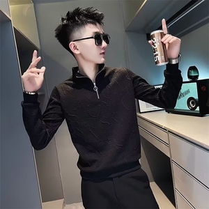 提花卫衣男秋冬季休闲帅气长袖上衣时尚保暖打底衫青年外穿轻奢图片