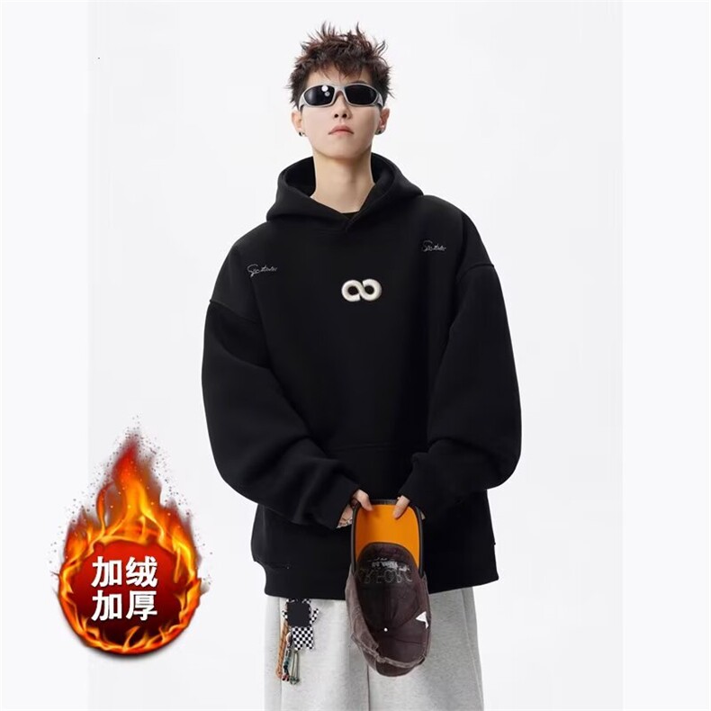 【004】字母刺绣加绒加厚圆领卫衣男宽松休闲上衣A079-W4401-P44图片