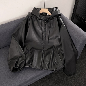 高级感连帽PU皮衣外套工装痞帅廓形机车骑行服夹克男LHY2266-P73图片