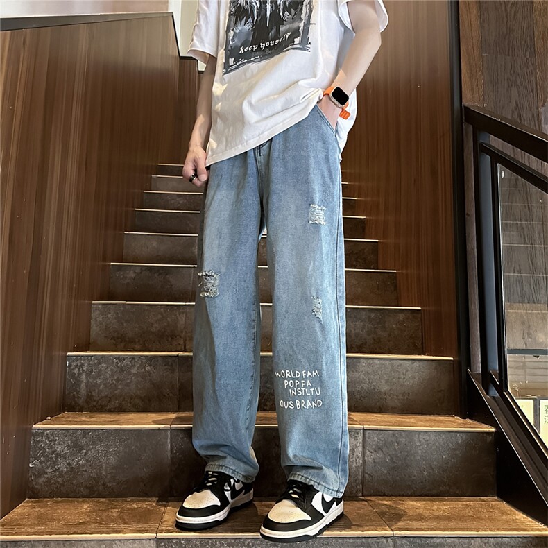 k705-p48-控68M-5XL现货oversizecleanfit风黄泥牛仔裤破洞,男装牛仔裤,星座116