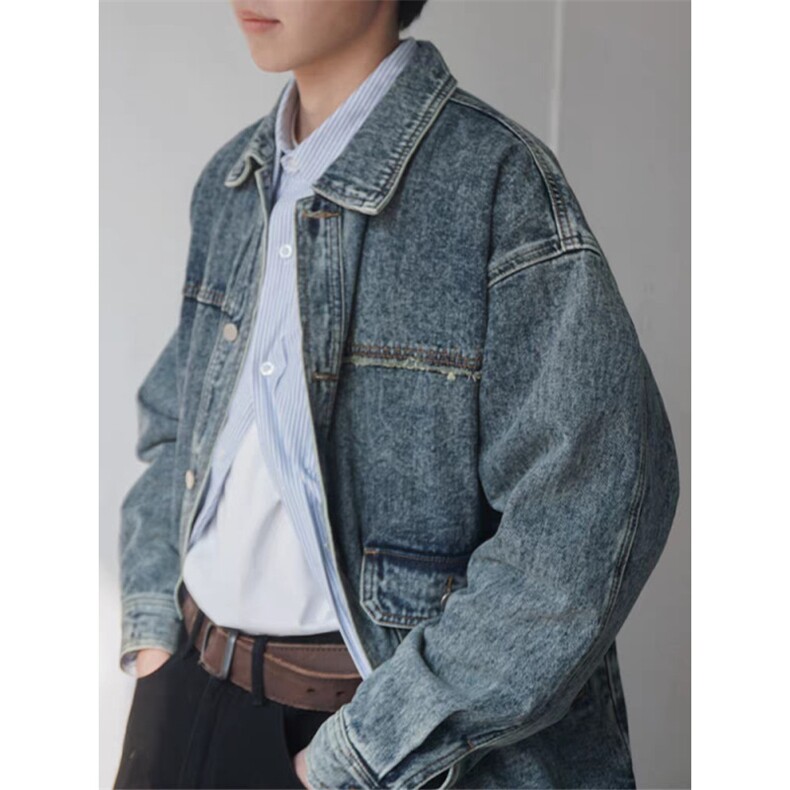 秋季牛仔外套男高级感水洗复古夹克男生美式高街机车服LF4008-P69,男装工装外套,星座1008