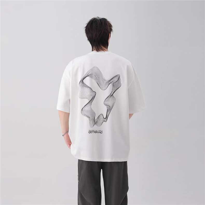 1506/QC15530/P40美式不规则涂鸦重磅纯棉短袖T恤设计感情侣体恤,男装T恤,星座1506