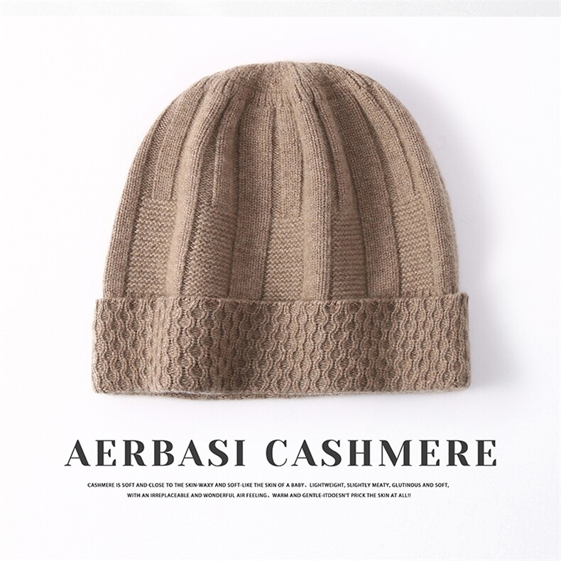 时尚保暖35%坑条挽边护耳帽秋冬必备经典款，帽子，蒙娇羊绒