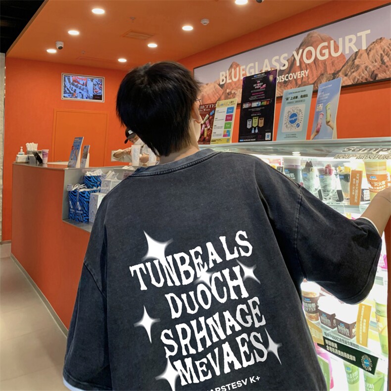 量大优供视频240g重磅美式炒雪花水洗做旧短袖t恤STX506-特P25,男装T恤,电商B371