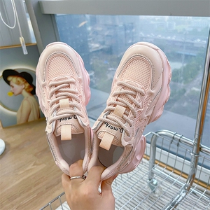 真皮老爹鞋女2024夏季新款透气运动鞋跑步鞋百搭增高网鞋厚底女鞋图片