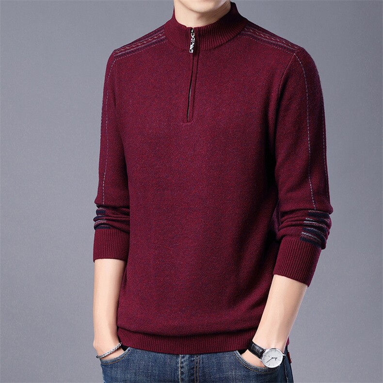CM12067钱塘2020-2中年男士商务休闲冬季开衫半高领羊毛衫P190,男装针织衫/毛衣,钱塘207-2