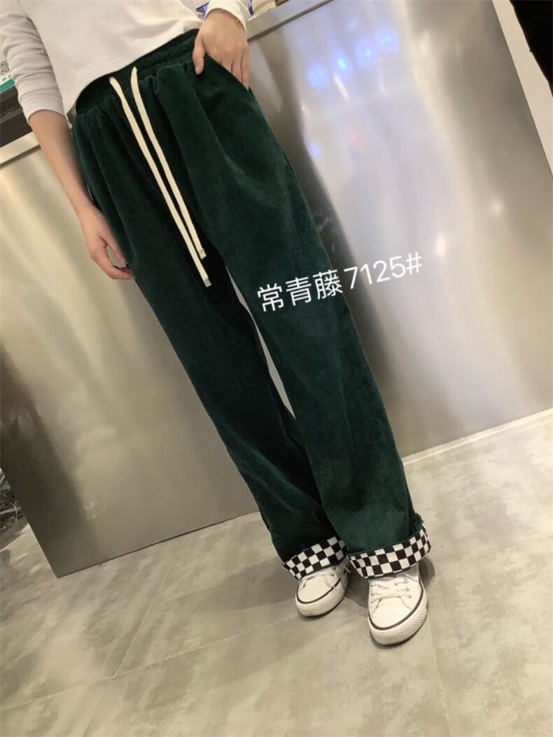 灯芯绒阔腿长裤，其它，常青藤