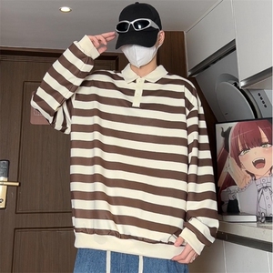 条纹长袖POLO衫男秋季透气翻领珠地棉卫衣t恤男休闲半袖8823/P40图片