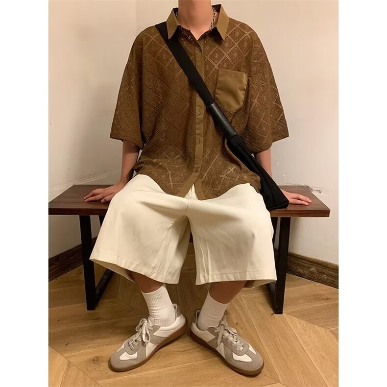 衬衫男短袖韩版潮流拼色帅气2023夏季宽松ins宽松CY345-P38,男装衬衫,星座412-3