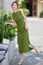 2026夏装新款简约时尚休闲新中式复古盘扣修身连衣裙，女装连衣裙，美沁