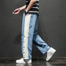 K3007/P30新款休闲裤男排扣开衩学生运动裤大码阔腿裤直筒裤，男装休闲裤，电商A141