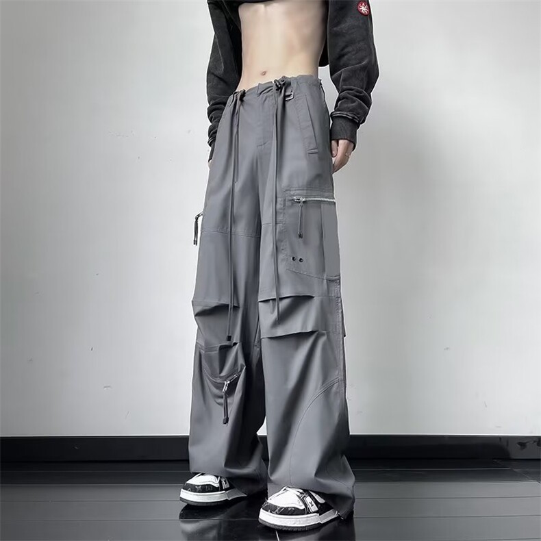 灰色工装裤男新款春秋季垂感宽松显瘦直筒休闲美式阔腿裤G086/P54，男装工装外套，星座506