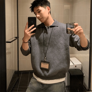 重磅冬北极绒老钱风亨利领毛衣美式复古休闲慵懒风纯色翻领针织衫,男无袖羽绒服搭配图图片