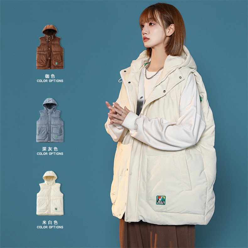 冬款中性加厚清新连帽棉服马甲背心棉衣外套男士 8130-P95控价118图片